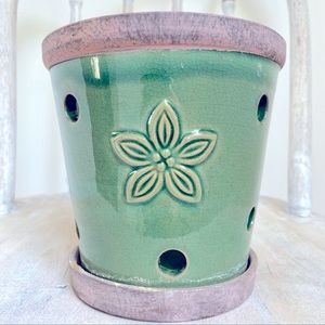 COPY - Green Glazed Tall Ceramic Orchid Pot Excellent Condition